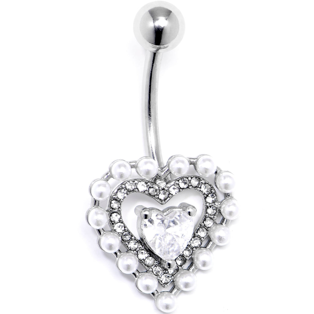 BodyCandy Clear CZ Gem Pearl Heart Belly Ring — main product shot