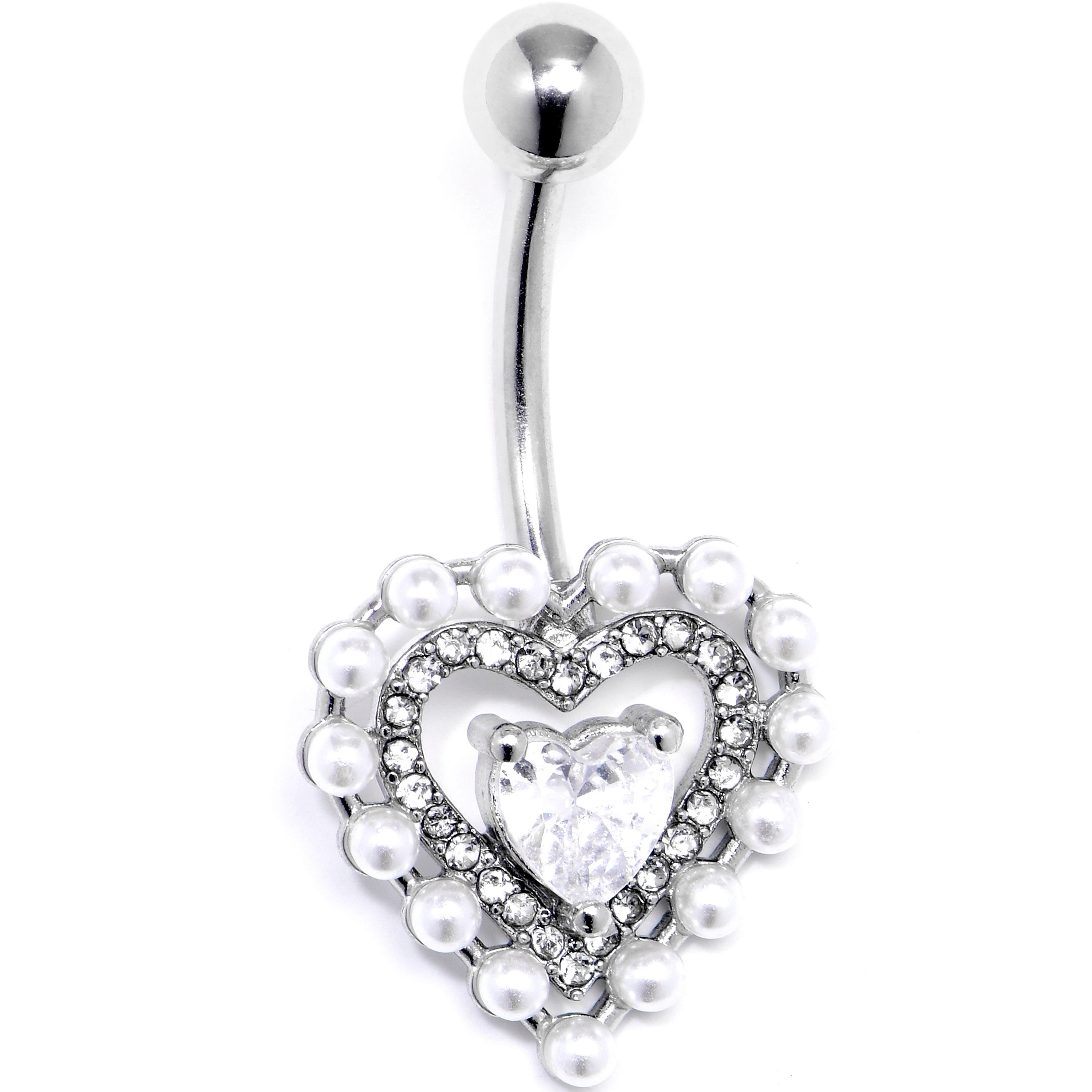BodyCandy Clear CZ Gem Pearl Heart Belly Ring — main product shot