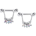 BodyCandy 14G 9/16 Aurora Gem Fashion Fan Chain Dangle Nipple Ring Set — main product shot