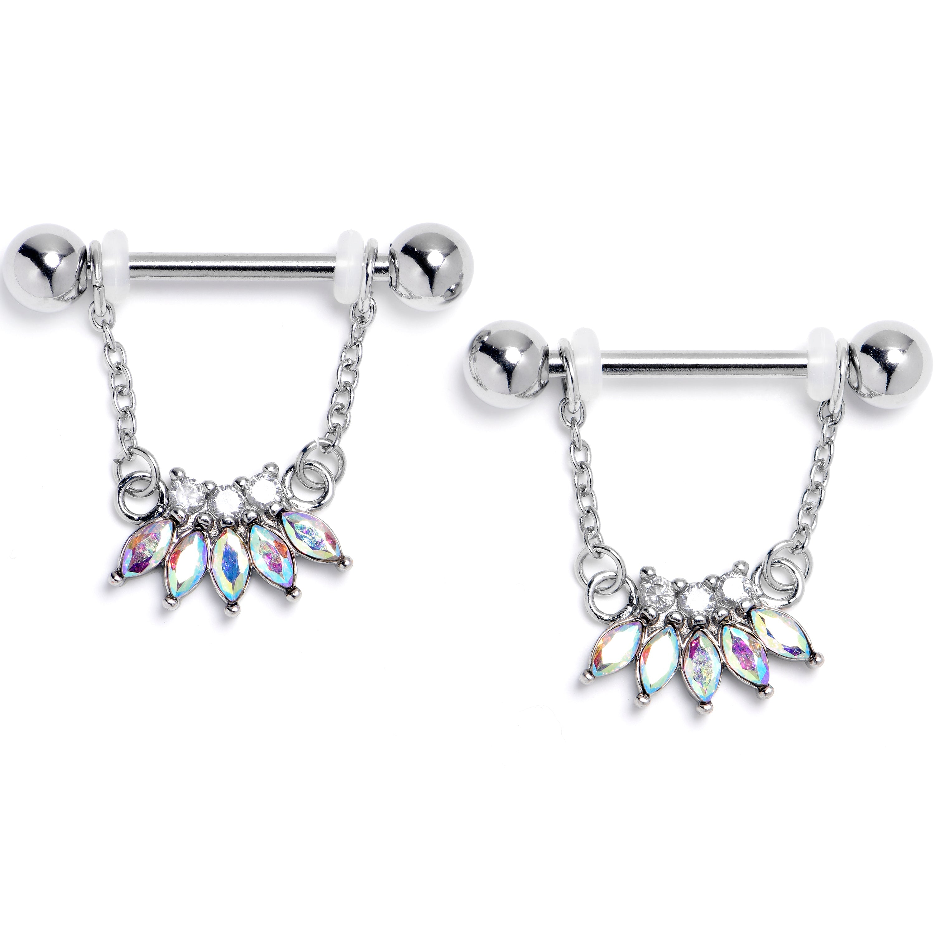 BodyCandy 14G 9/16 Aurora Gem Fashion Fan Chain Dangle Nipple Ring Set — main product shot