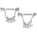 BodyCandy 14G 9/16 Clear Gem Fashion Fan Chain Dangle Nipple Ring Set — main product shot