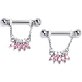 BodyCandy 14G 9/16 Pink Gem Fashion Fan Chain Dangle Nipple Ring Set — main product shot
