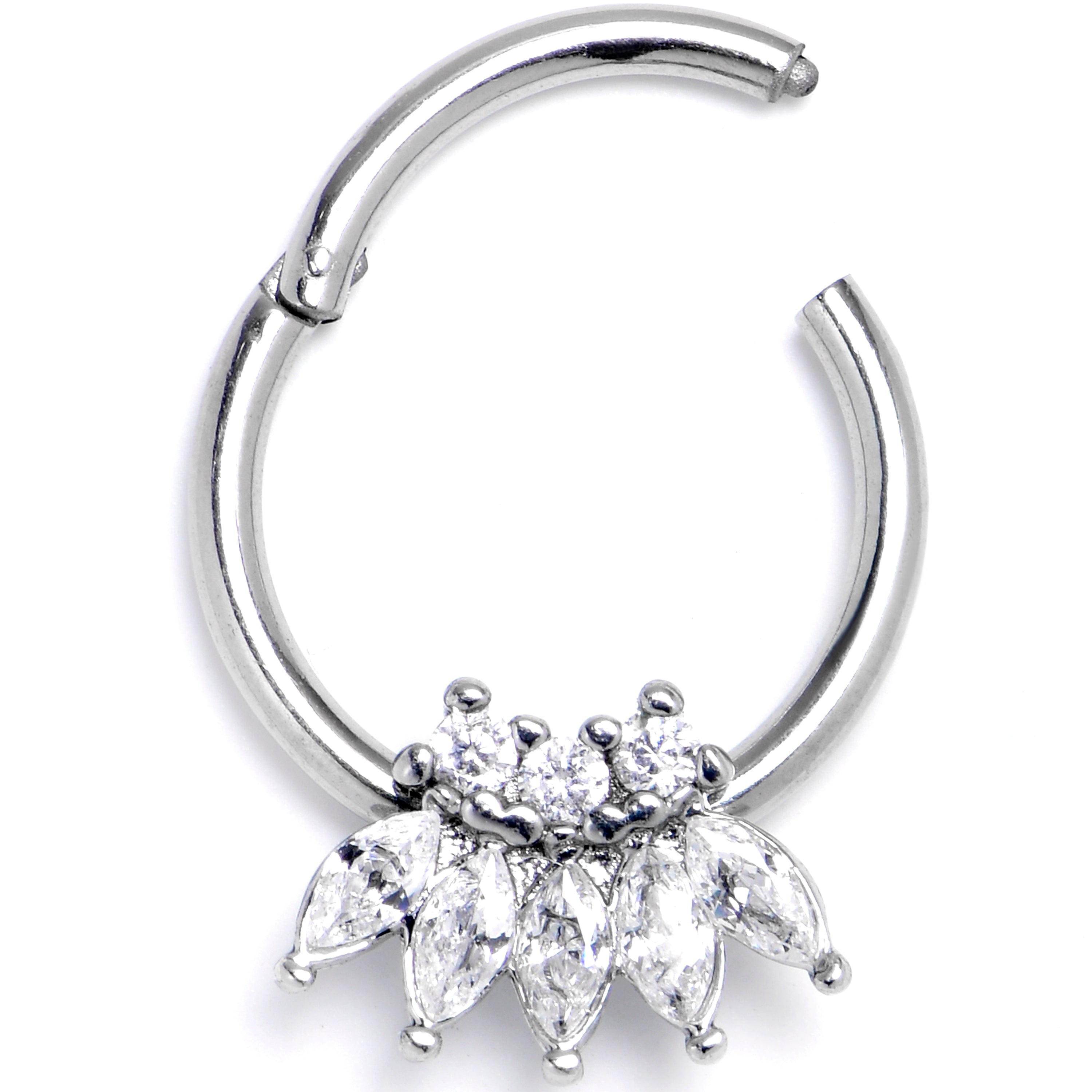 BodyCandy 16G 3/8 Clear Gem Fashion Fan Hinged Segment Ring — main product shot