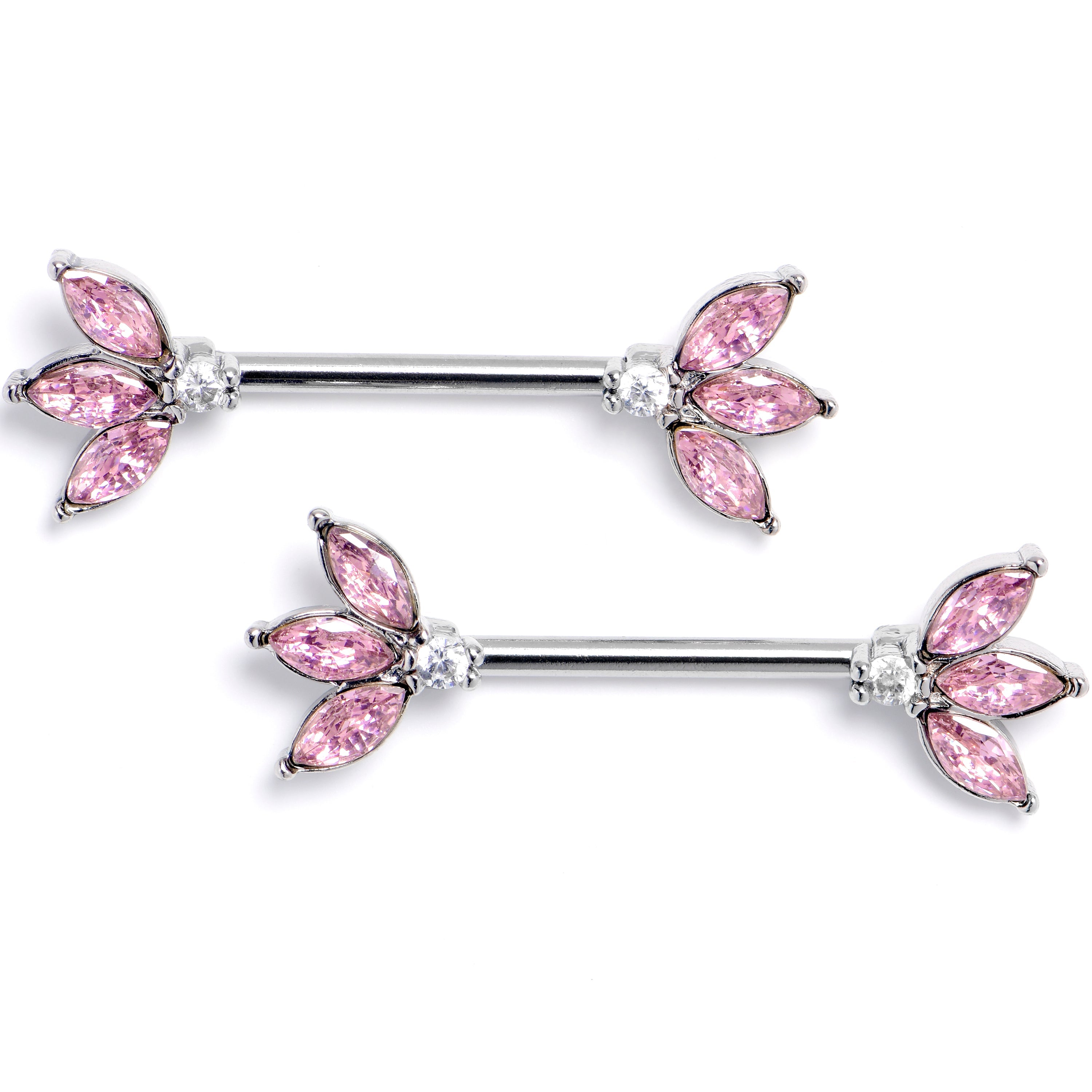 BodyCandy 14G 9/16 Pink Gem Fashion Fan Mini Barbell Nipple Ring Set — main product shot