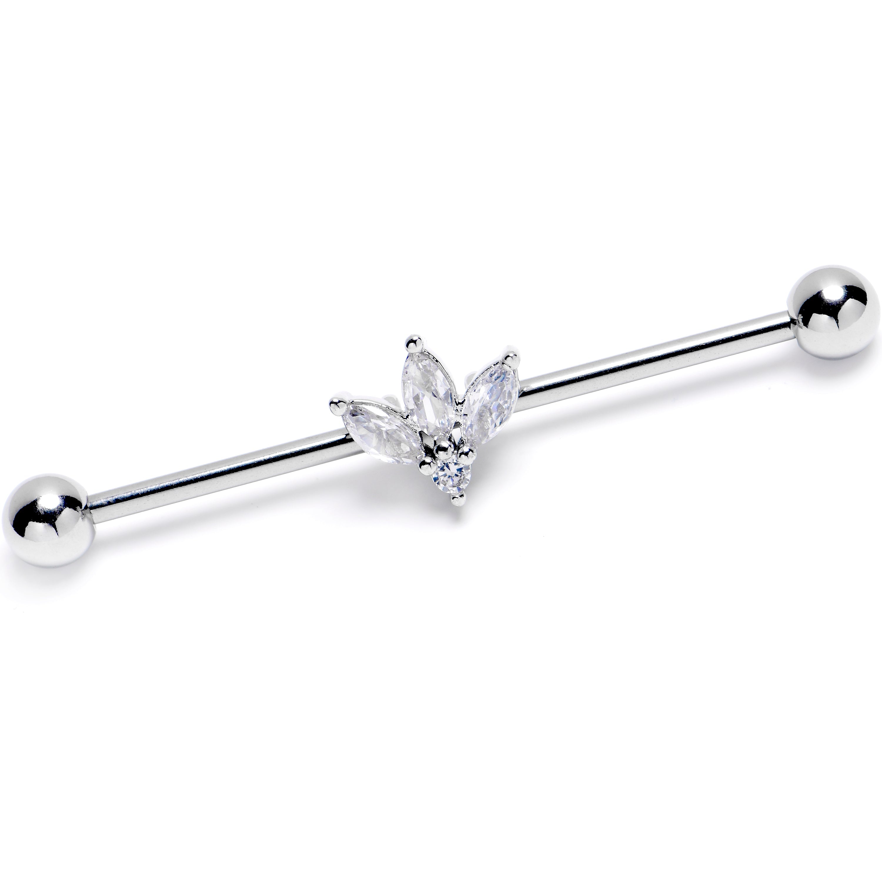 BodyCandy 14G Clear Gem Fashion Fan Mini Industrial Barbell 38mm — main product shot