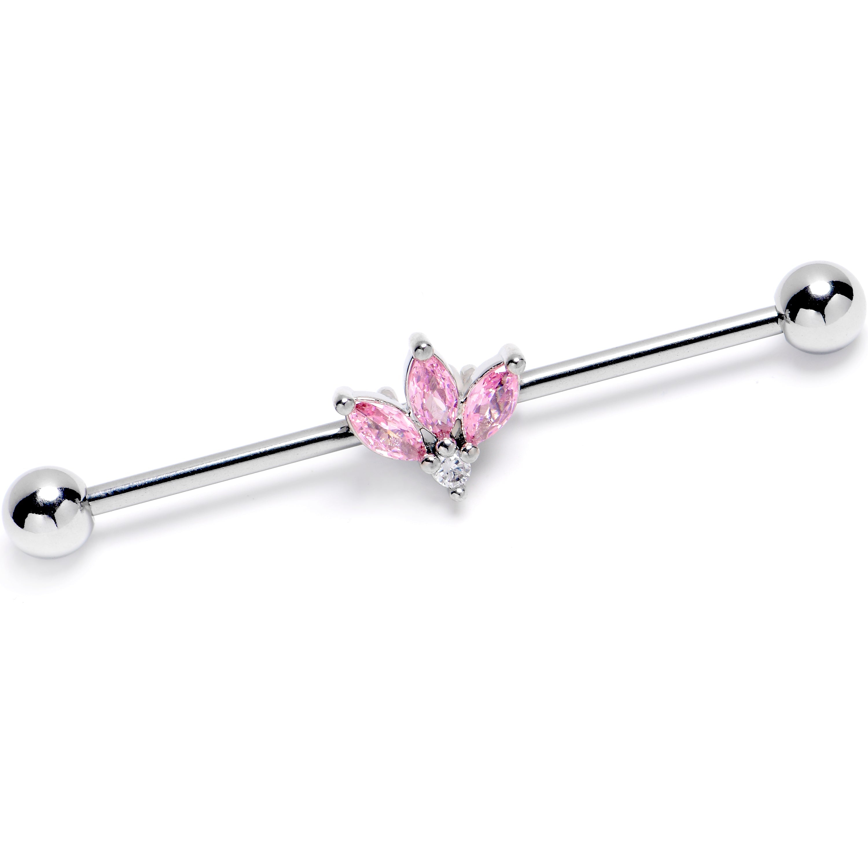 BodyCandy 14G Pink Gem Fashion Fan Mini Industrial Barbell 38mm — main product shot