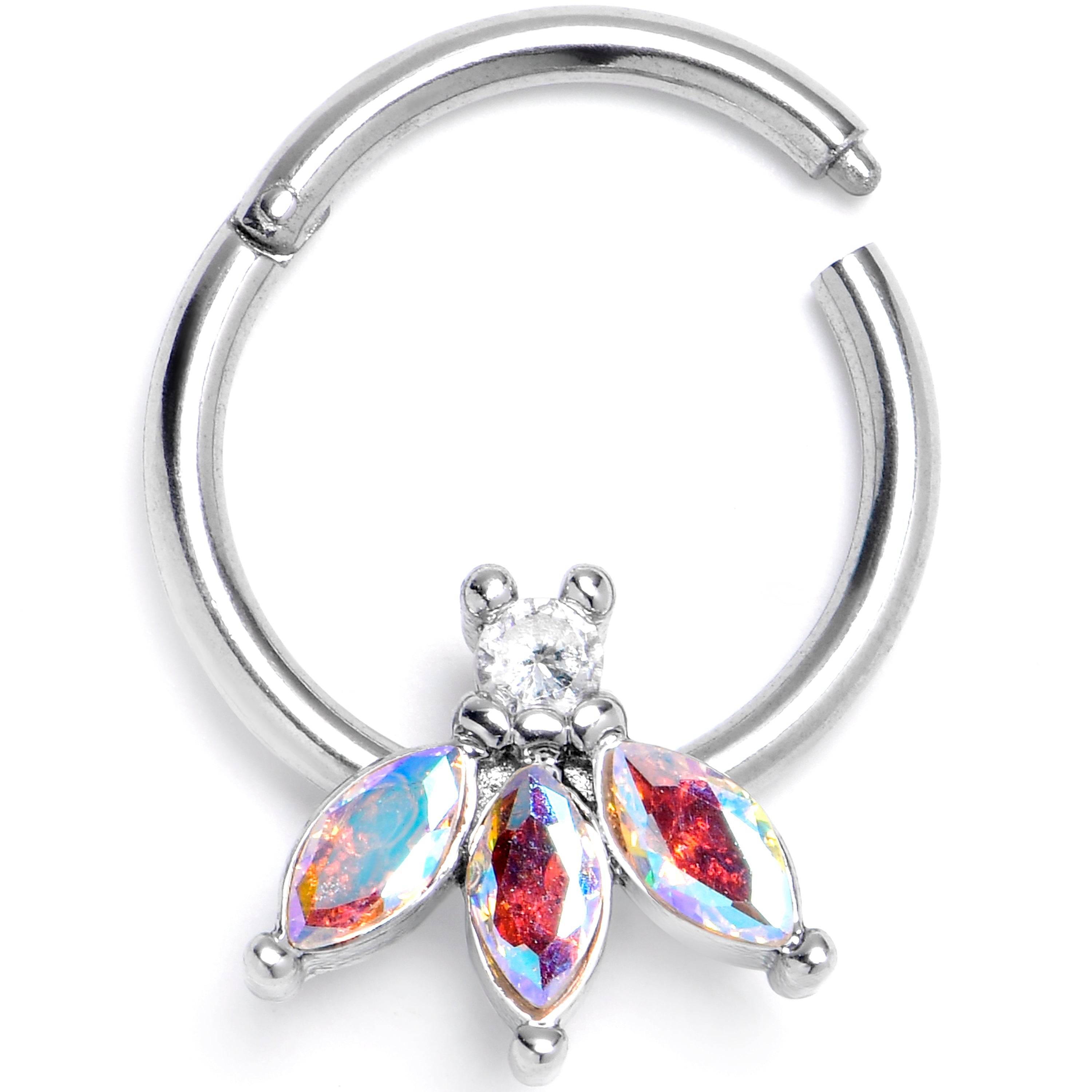 BodyCandy 16G 3/8 Aurora Gem Fashion Fan Mini Hinged Segment Ring — main product shot