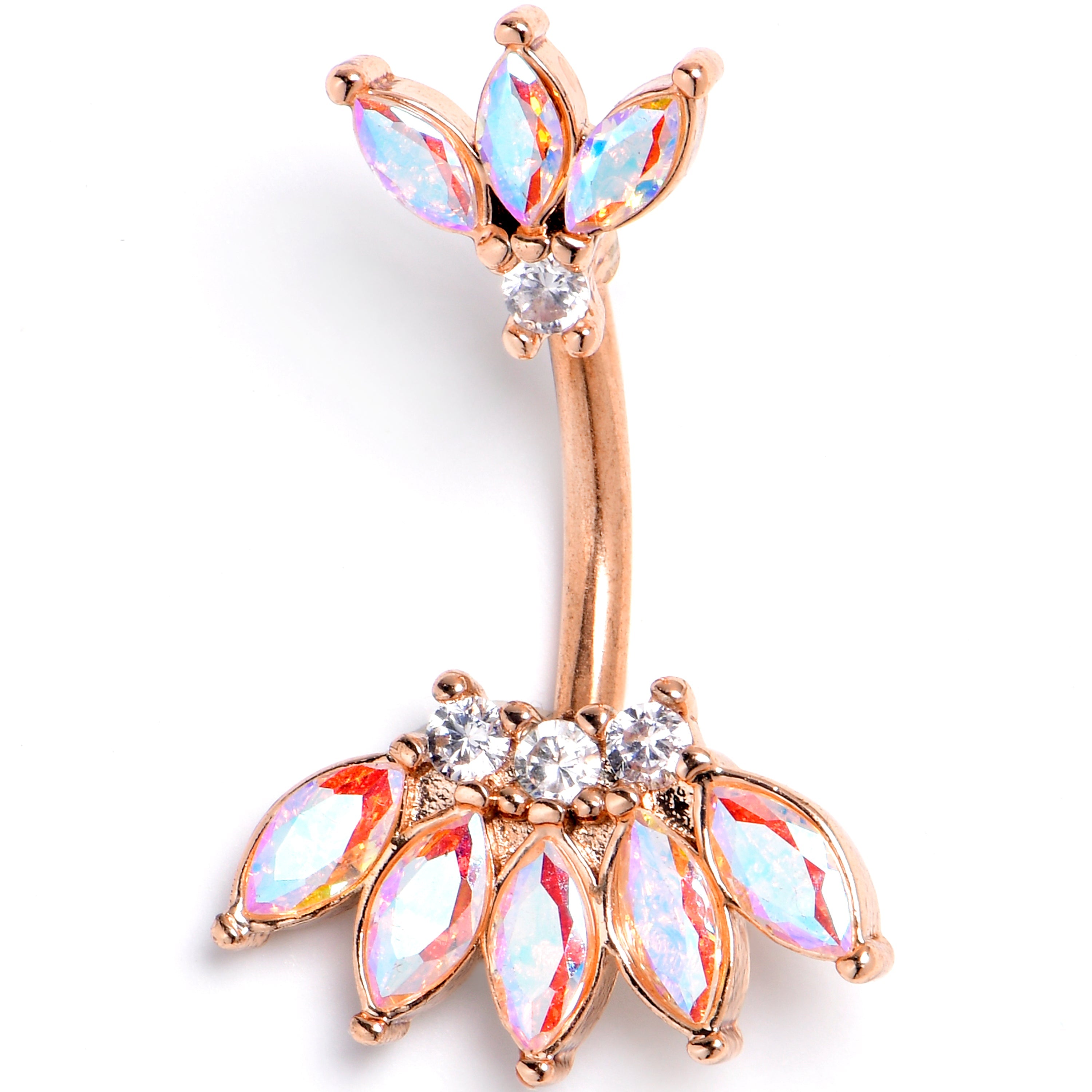 BodyCandy Clear Aurora Gem Rose Gold Tone Fashion Fan Double Mount Belly Ring — main product shot