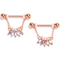 BodyCandy 14G 9/16 Aurora Gem Rose Gold Tone Fashion Fan Dangle Nipple Ring Set — main product shot