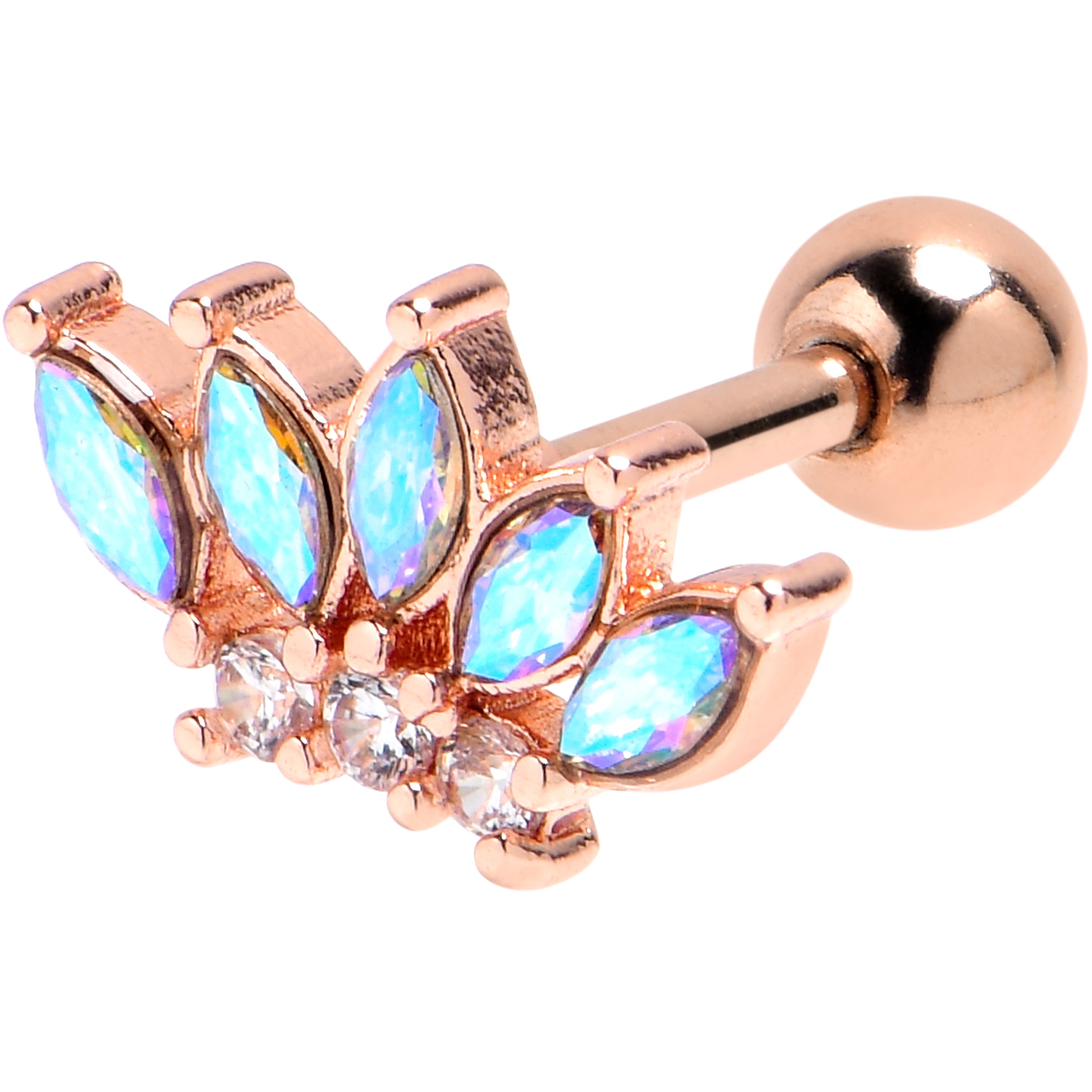 BodyCandy 16G 1/4 Aurora Gem Rose Gold Tone Fashion Fan Cartilage Earring — main product shot