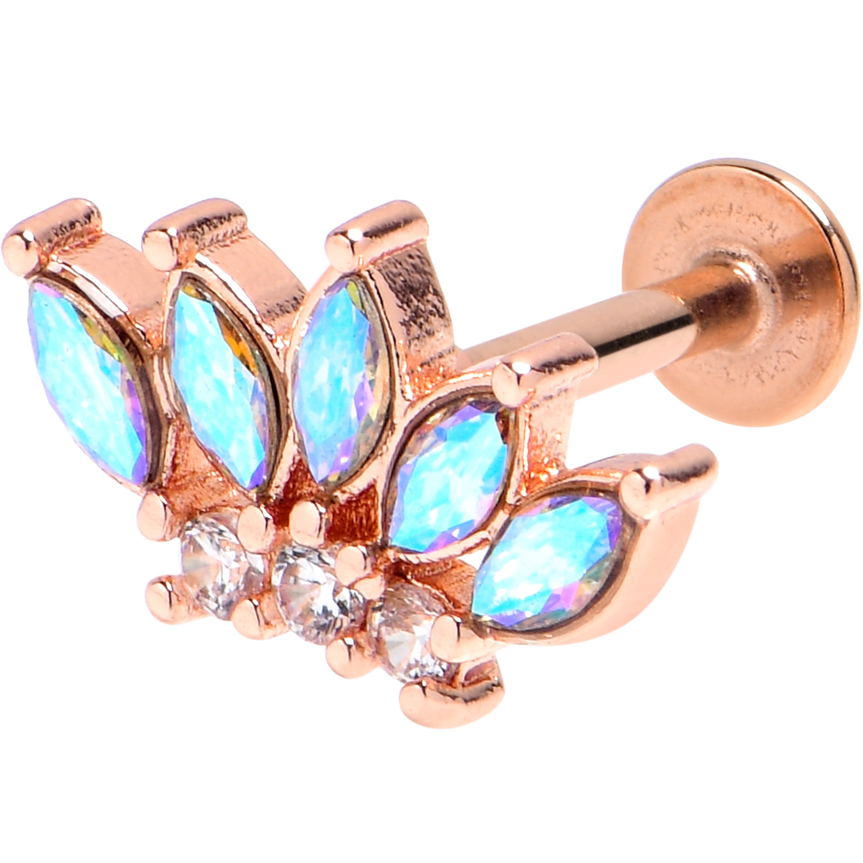 BodyCandy 16G 5/16 Aurora Gem Rose Gold Tone Fashion Fan Labret Monroe Tragus — main product shot