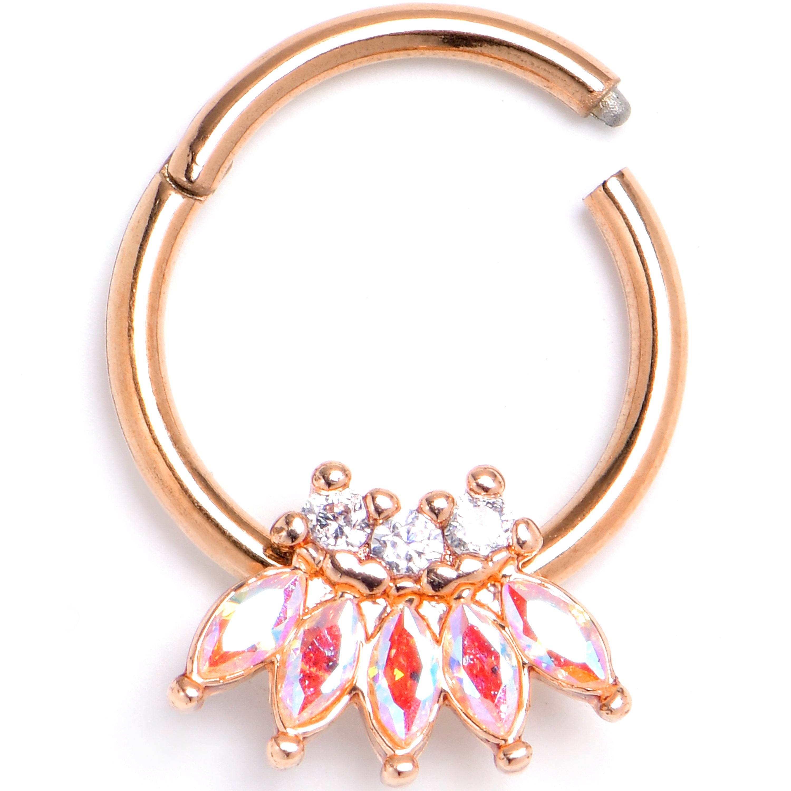 BodyCandy 16G 3/8 Aurora Gem Rose Gold Tone Fashion Fan Hinged Segment Ring — main product shot