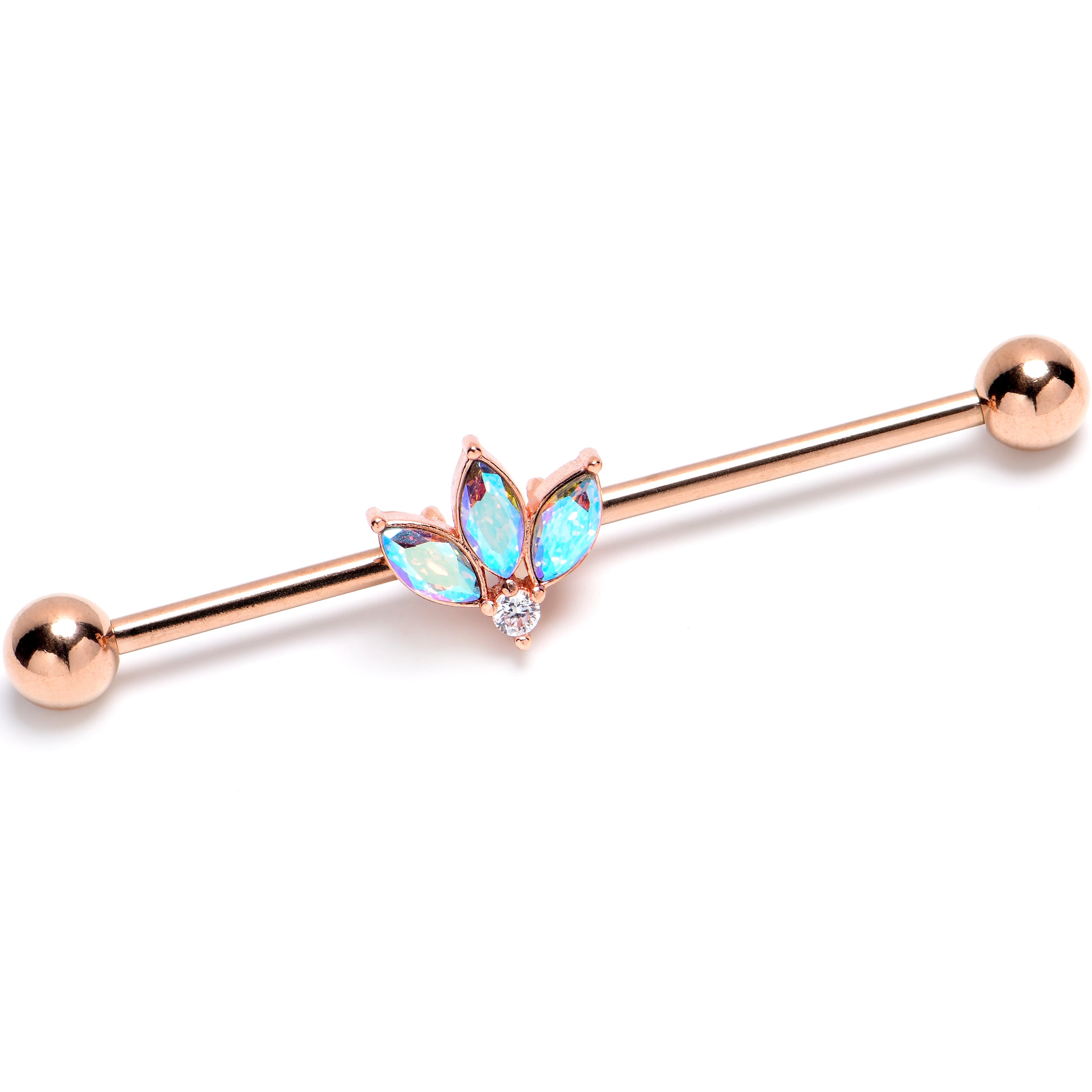 BodyCandy 14G Aurora Gem Rosy Tone Fashion Fan Mini Industrial Barbell 38mm — main product shot