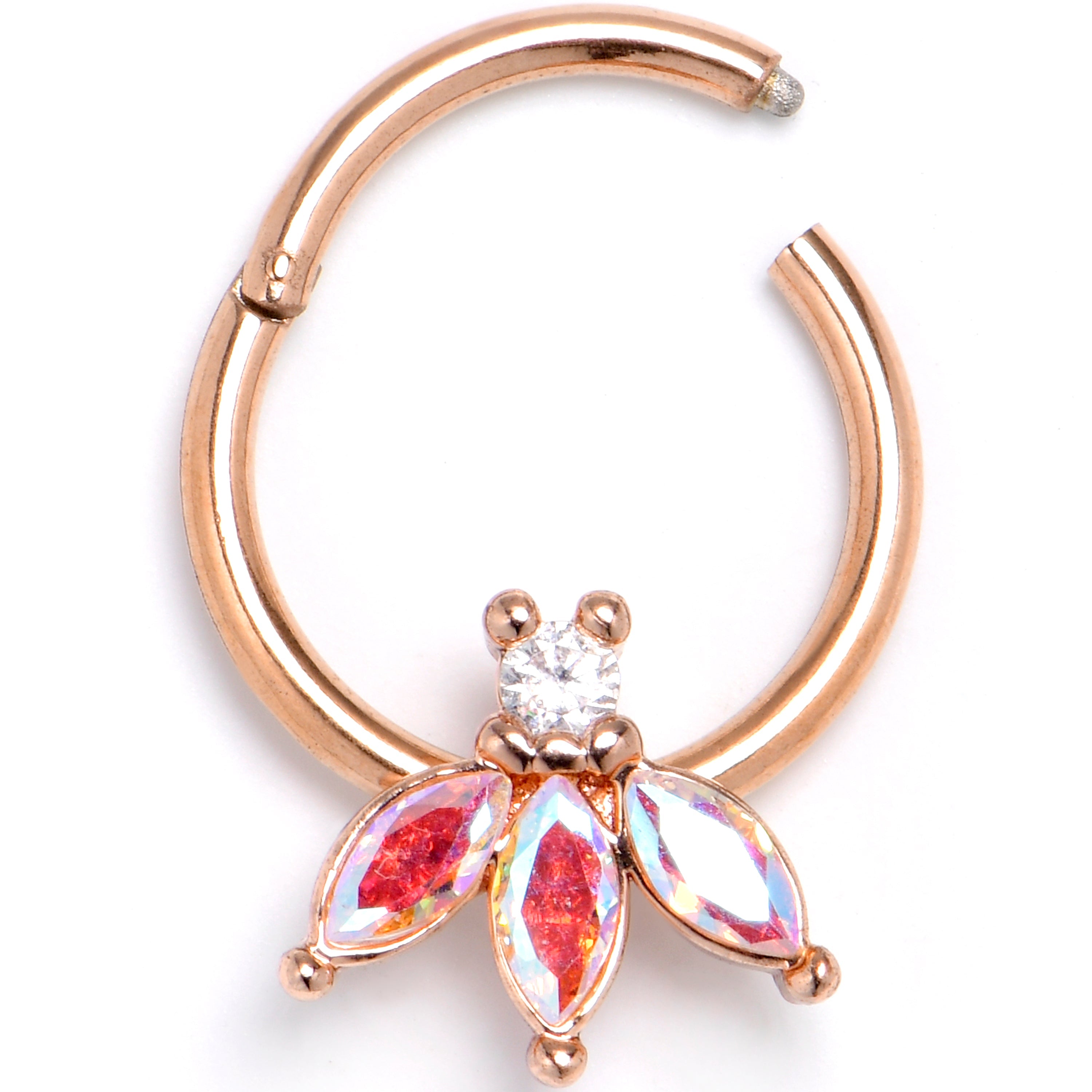 BodyCandy 16G 3/8 Aurora Gem Rosy Tone Fashion Fan Mini Hinged Segment Ring — main product shot