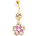 BodyCandy Clear Gem Gold Tone Flower Double Purple Dangle Belly Ring — main product shot