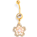 BodyCandy Clear Gem Gold Tone Flower Double Peach Dangle Belly Ring — main product shot