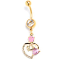 BodyCandy Pink Clear Gem Gold Tone Tulip Heart Flower Dangle Belly Ring — main product shot