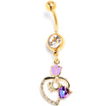 BodyCandy Purple Clear Gem Gold Tone Tulip Heart Flower Dangle Belly Ring — main product shot