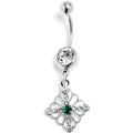 BodyCandy Clear Green Gem Filigree Cross Rhombus Dangle Belly Ring — main product shot