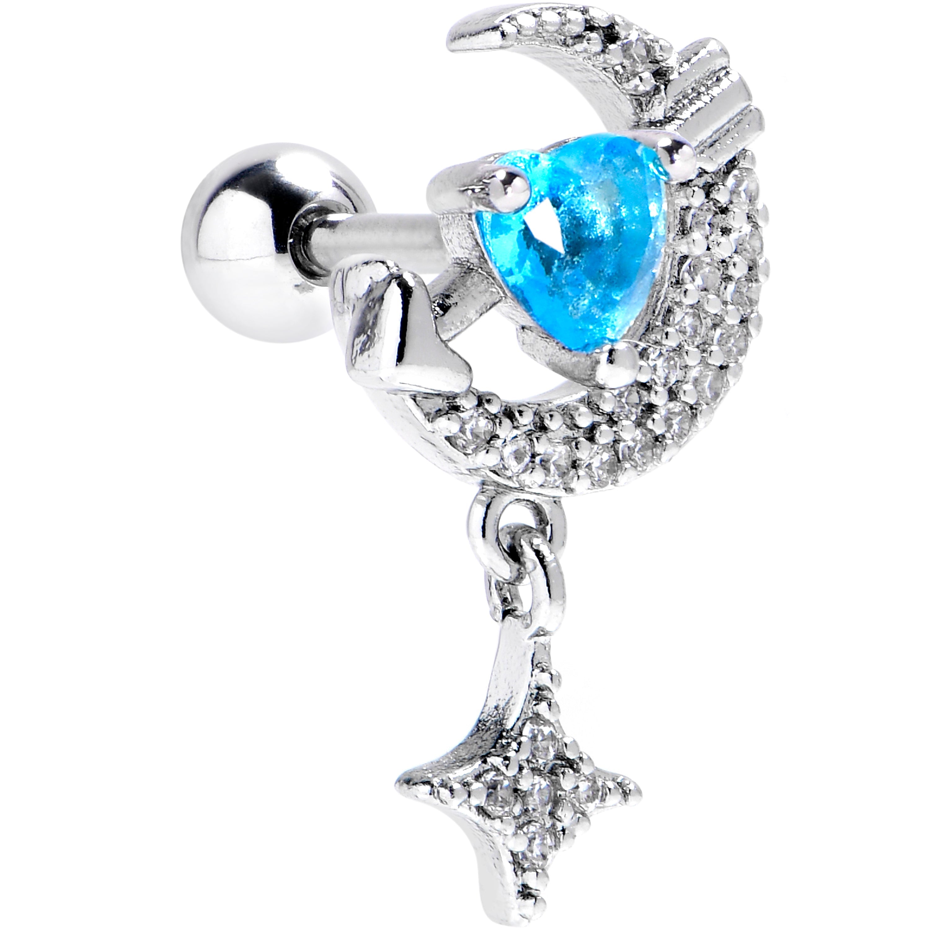 BodyCandy 16G 1/4 Blue CZ Gem Moon Lover Dangle Cartilage Tragus Earring — main product shot