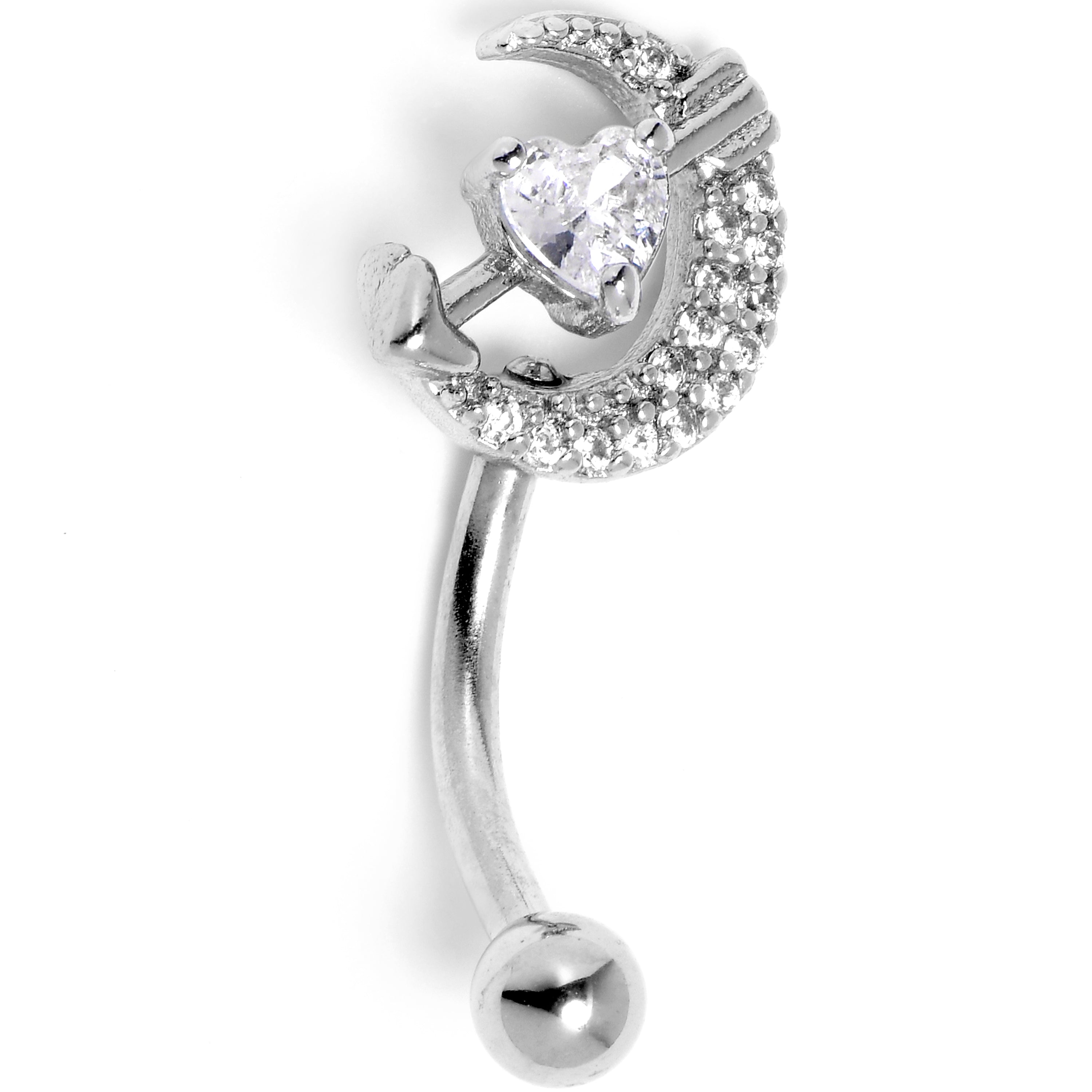 BodyCandy 16G 5/16 Clear CZ Gem Moon Lover Curved Eyebrow Ring — main product shot
