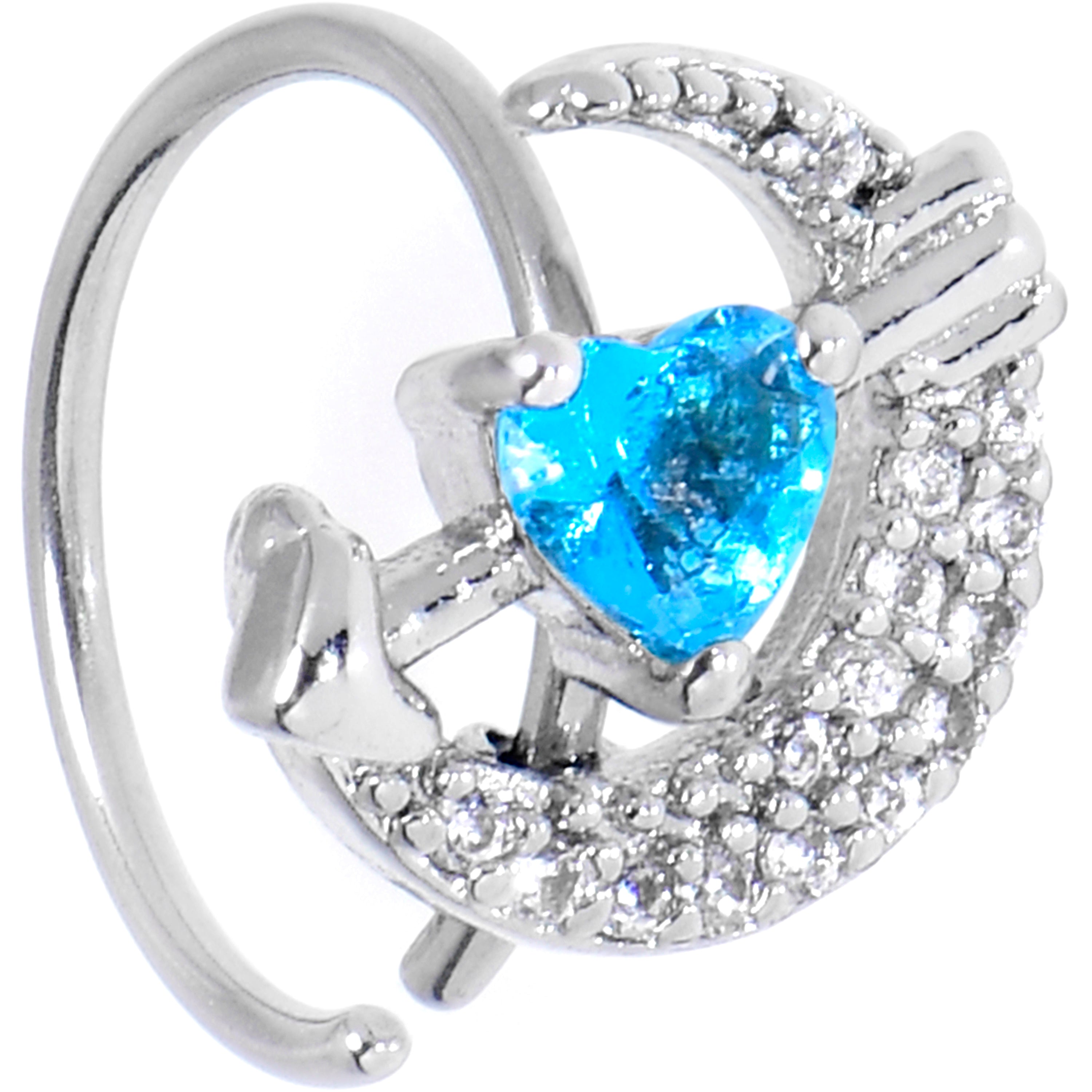 BodyCandy 20G 5/16 Blue CZ Gem Moon Lover Nose Hoop — main product shot