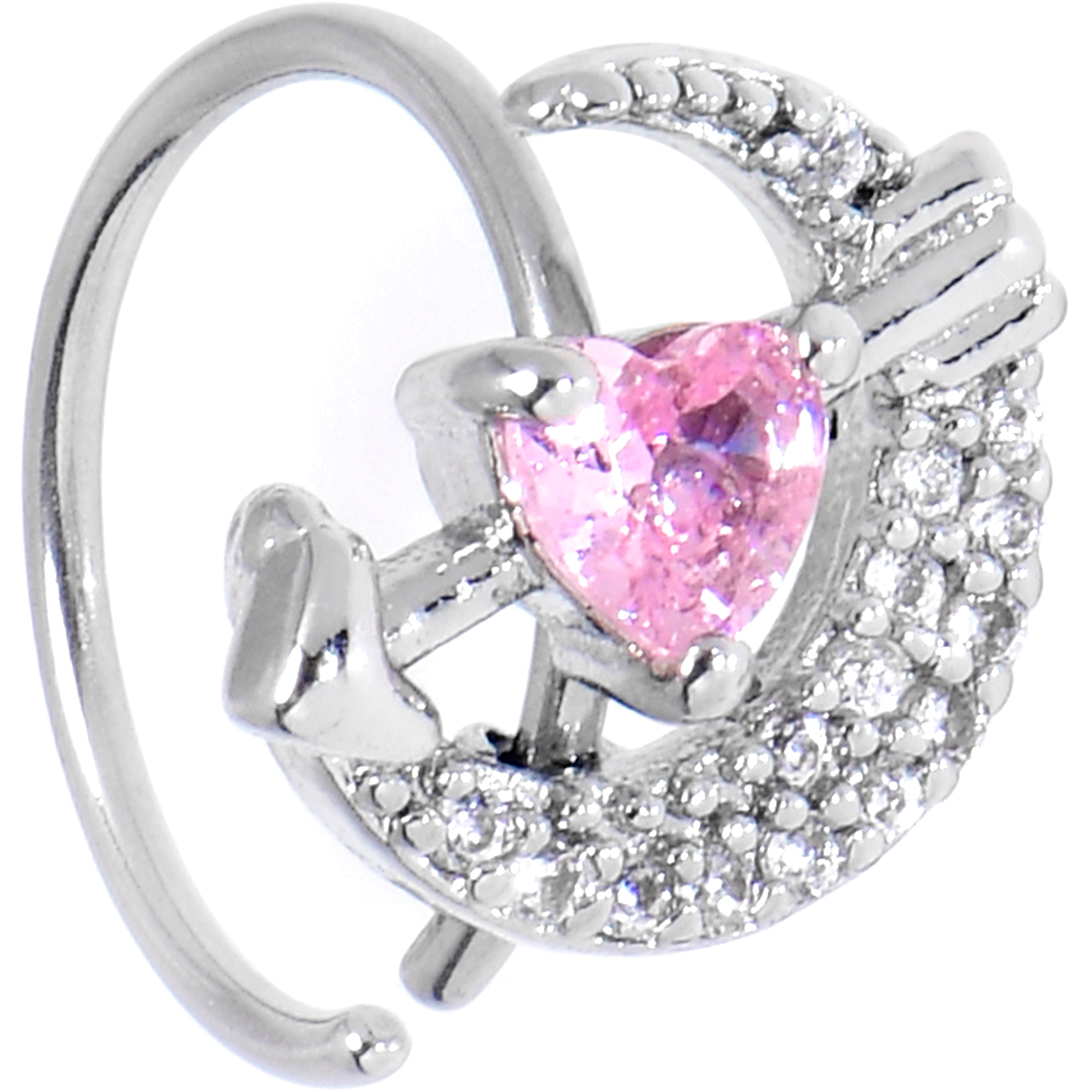 BodyCandy 20G 5/16 Pink CZ Gem Moon Lover Nose Hoop — main product shot