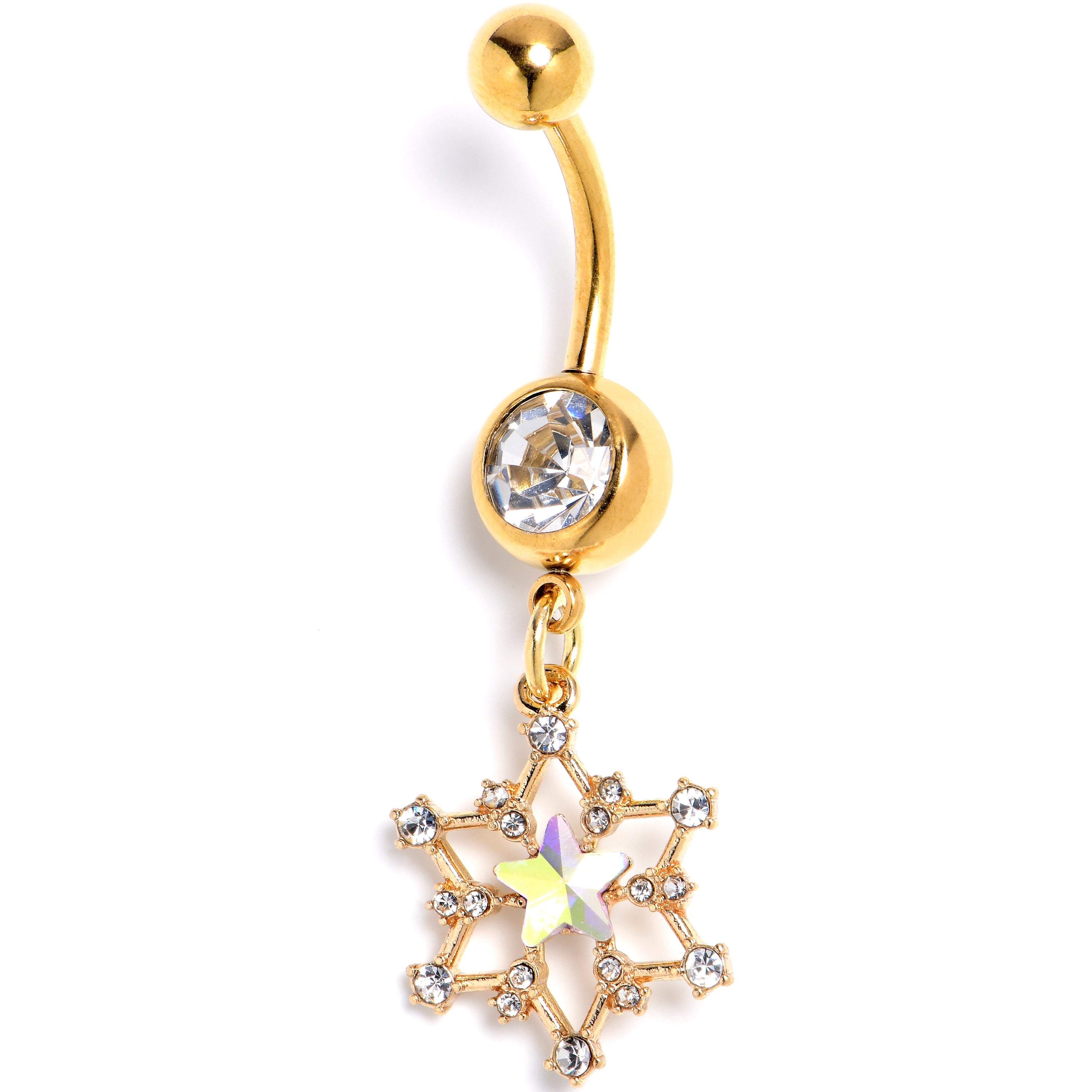 BodyCandy Aurora Clear Gem Gold Tone Style Super Star Dangle Belly Ring — main product shot