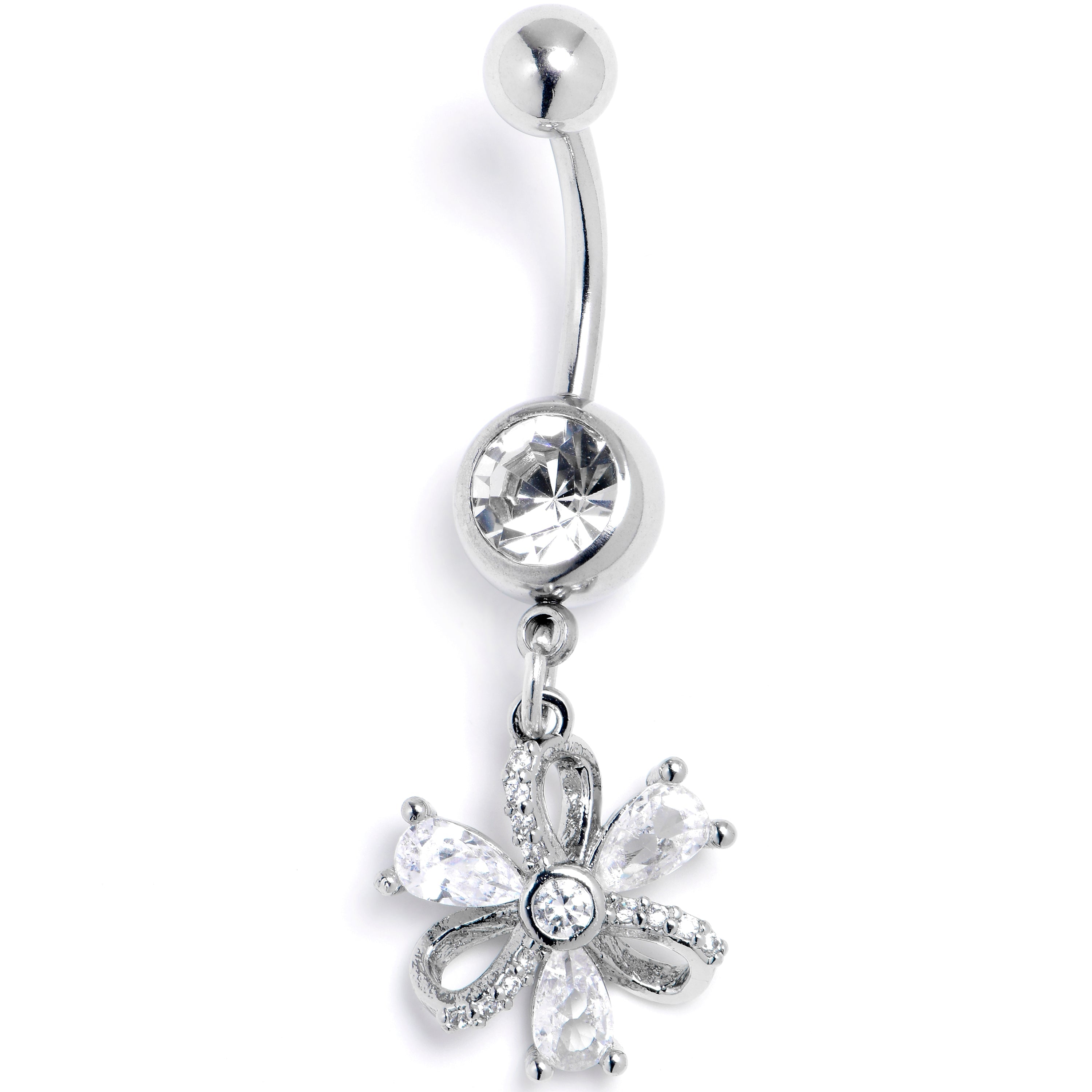 BodyCandy Clear CZ Gem Bling Flower Dangle Belly Ring — main product shot
