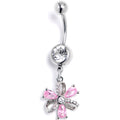 BodyCandy Clear Pink CZ Gem Bling Flower Dangle Belly Ring — main product shot