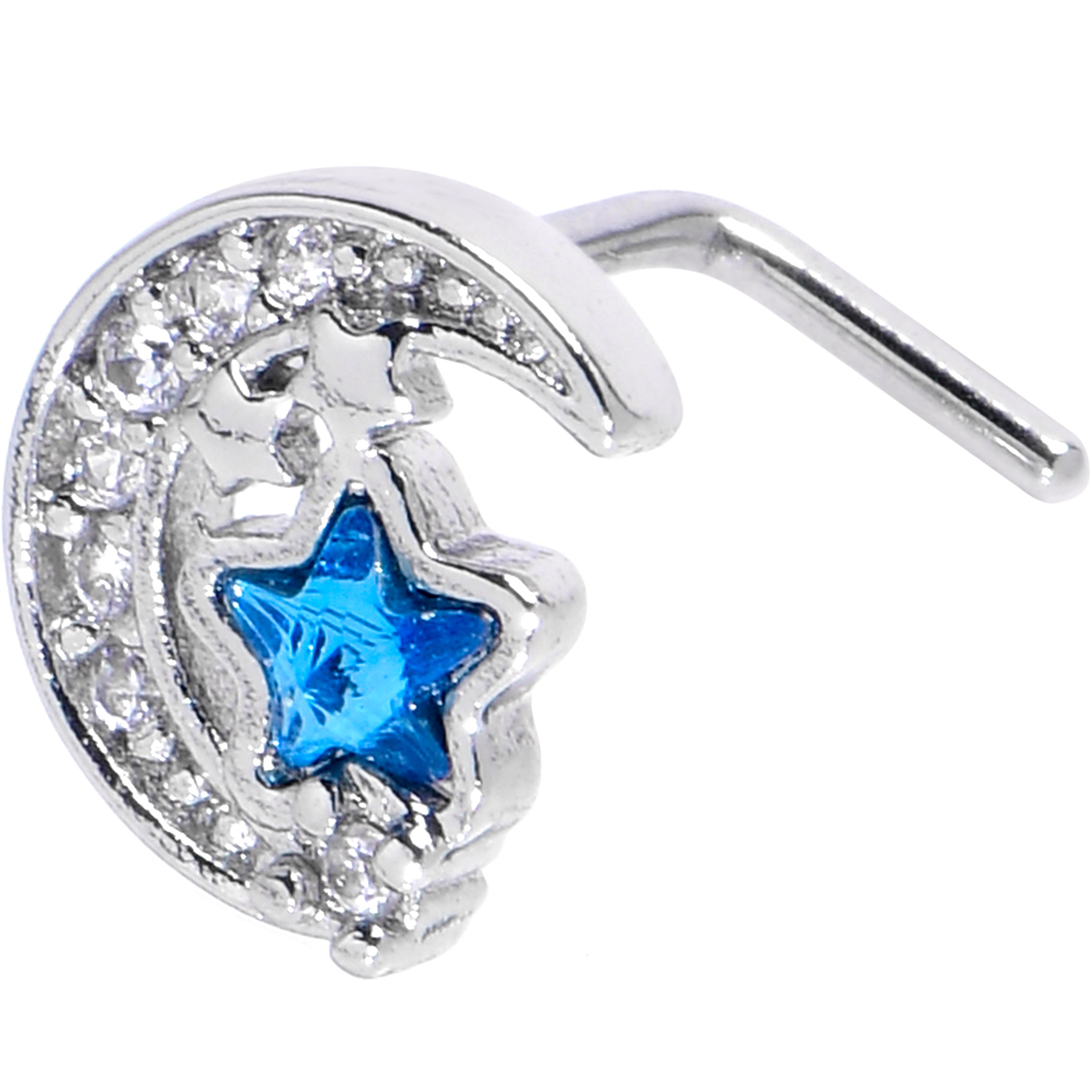 BodyCandy 20G 7mm Blue CZ Gem Starry Night Sky L Shape Nose Ring — main product shot