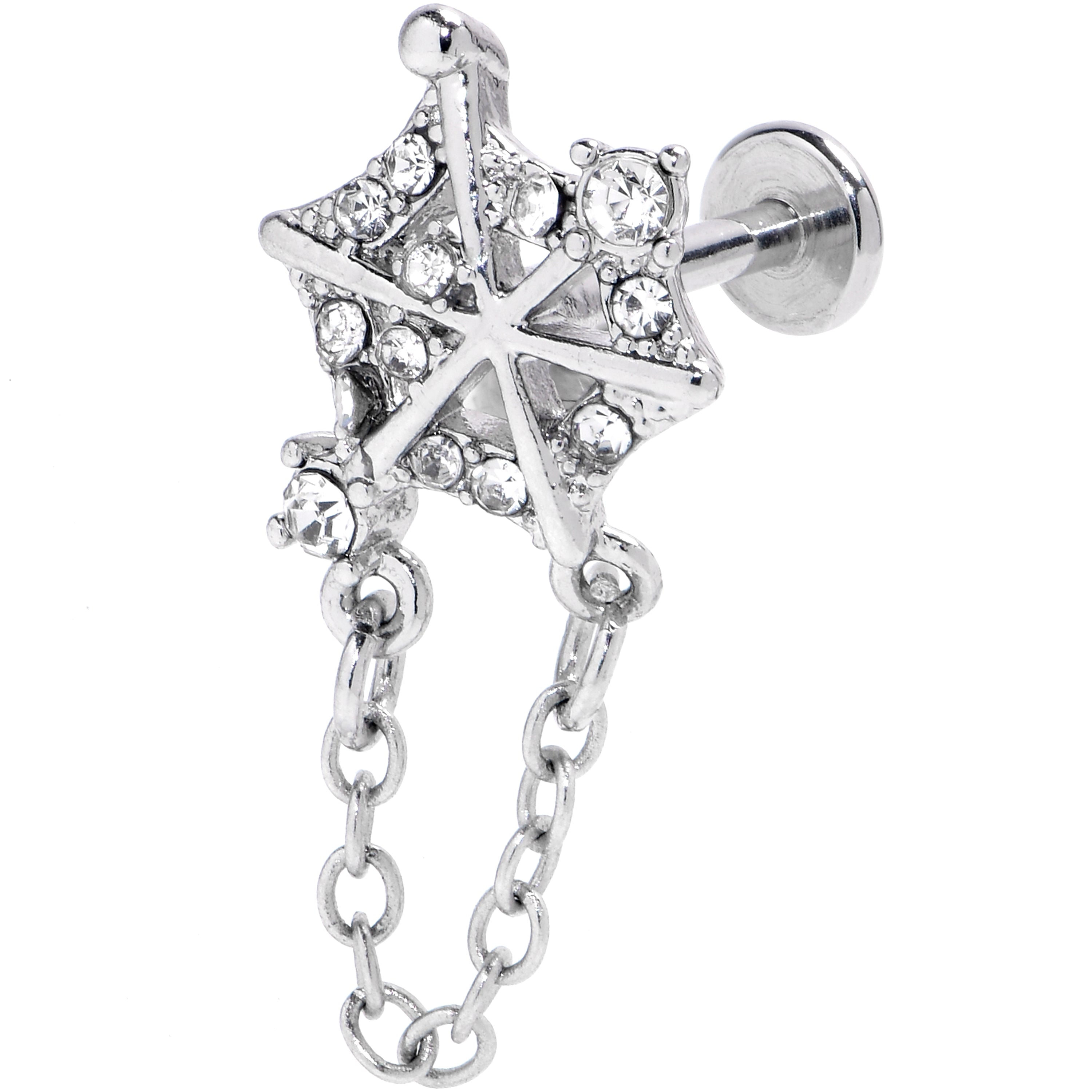 BodyCandy 16G 5/16 Clear Gem Spiderweb Chain Dangle Labret Monroe Tragus — main product shot