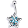 BodyCandy Clear Blue Gem Snowflake Flower Belly Ring — main product shot