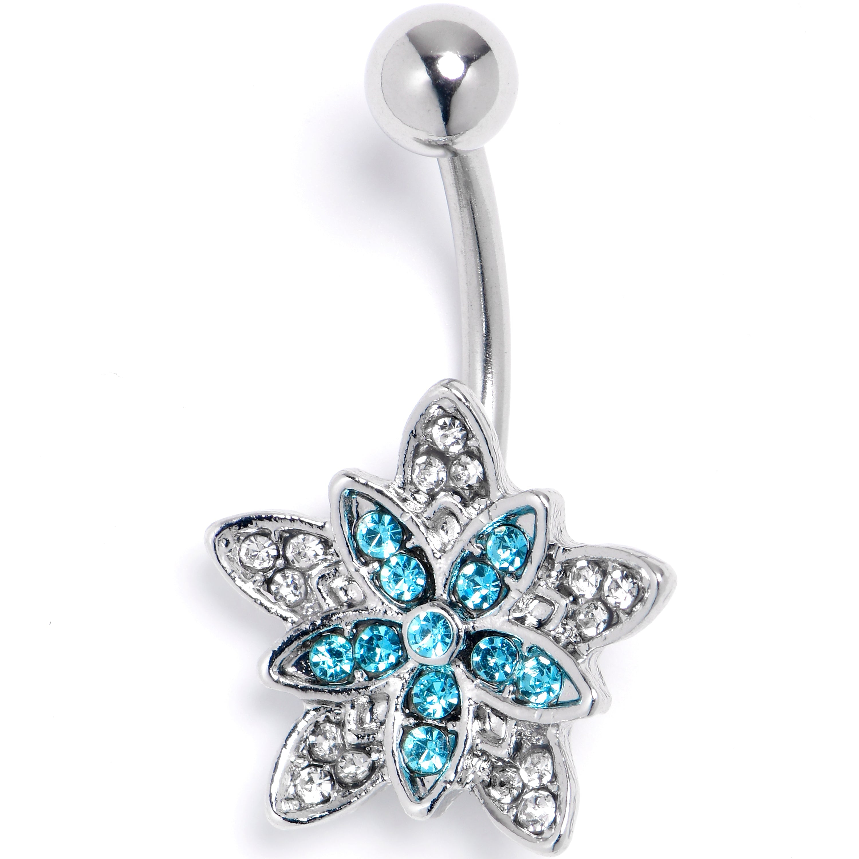 BodyCandy Clear Blue Gem Snowflake Flower Belly Ring — main product shot