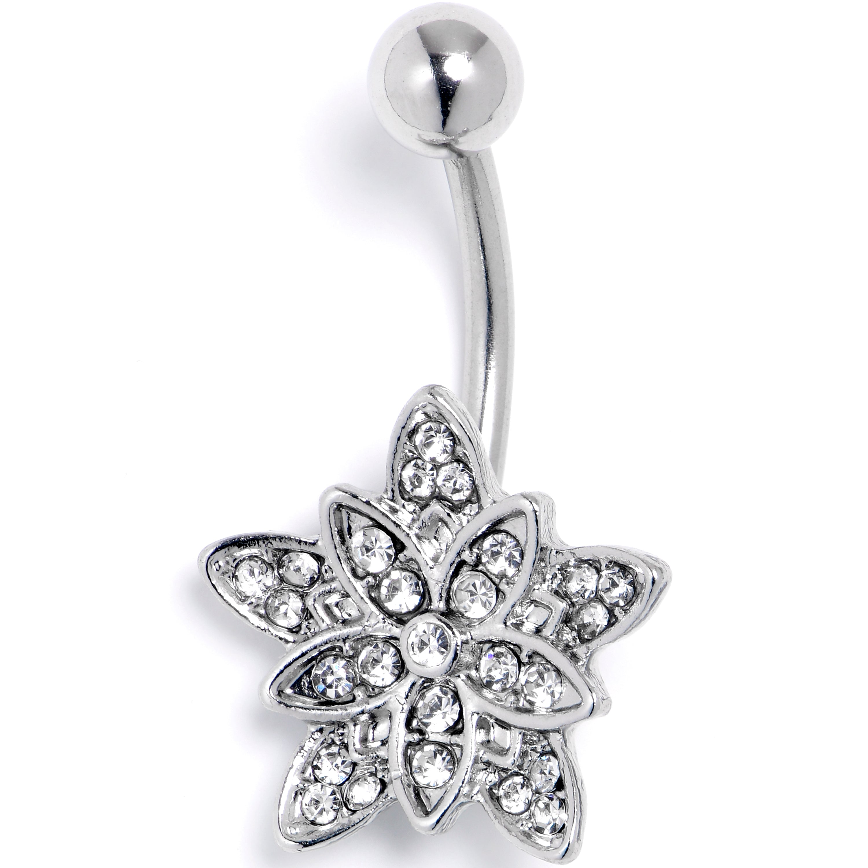 BodyCandy Clear Gem Snowflake Flower Belly Ring — main product shot