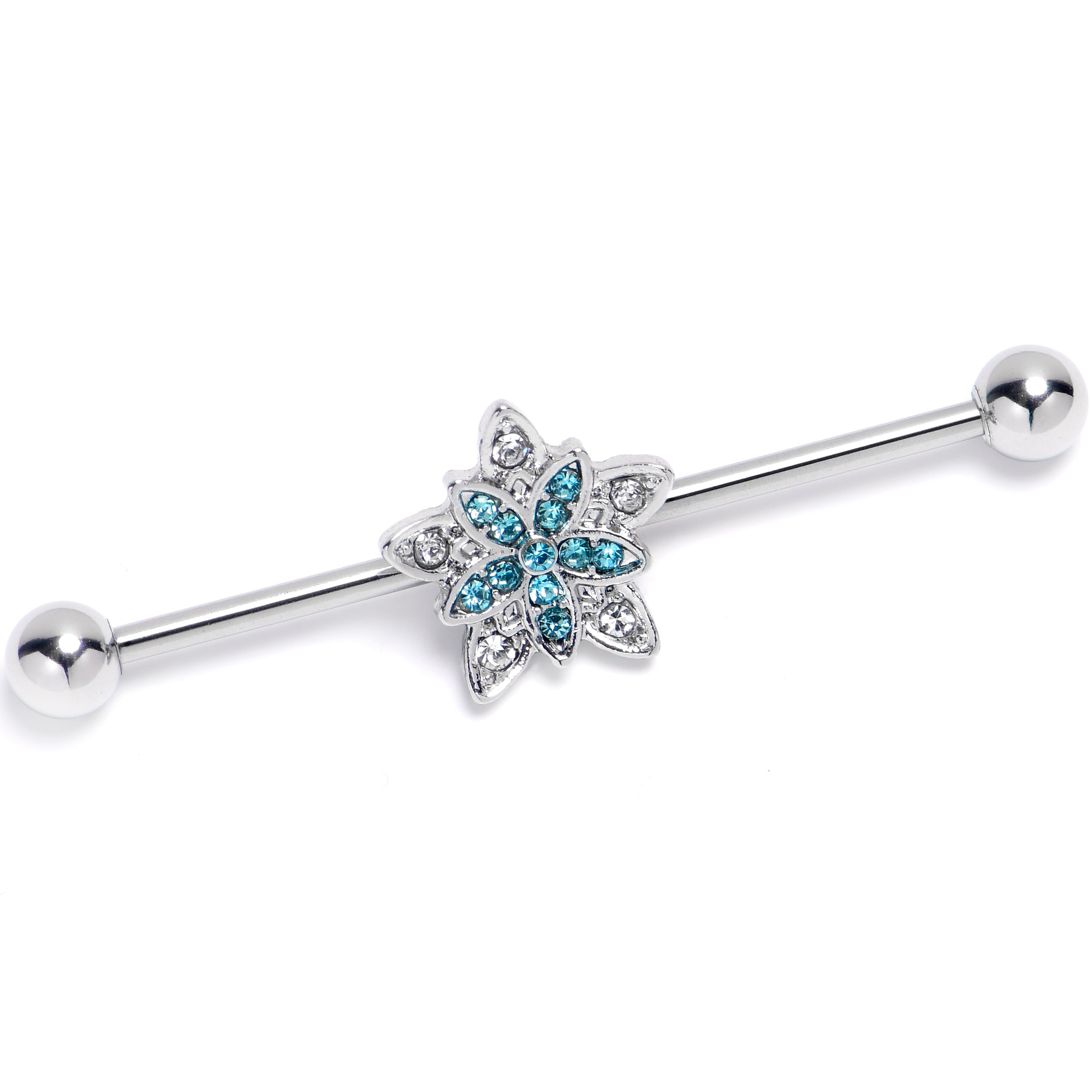 BodyCandy 14G Clear Blue Gem Snowflake Flower Industrial Barbell 38mm — main product shot