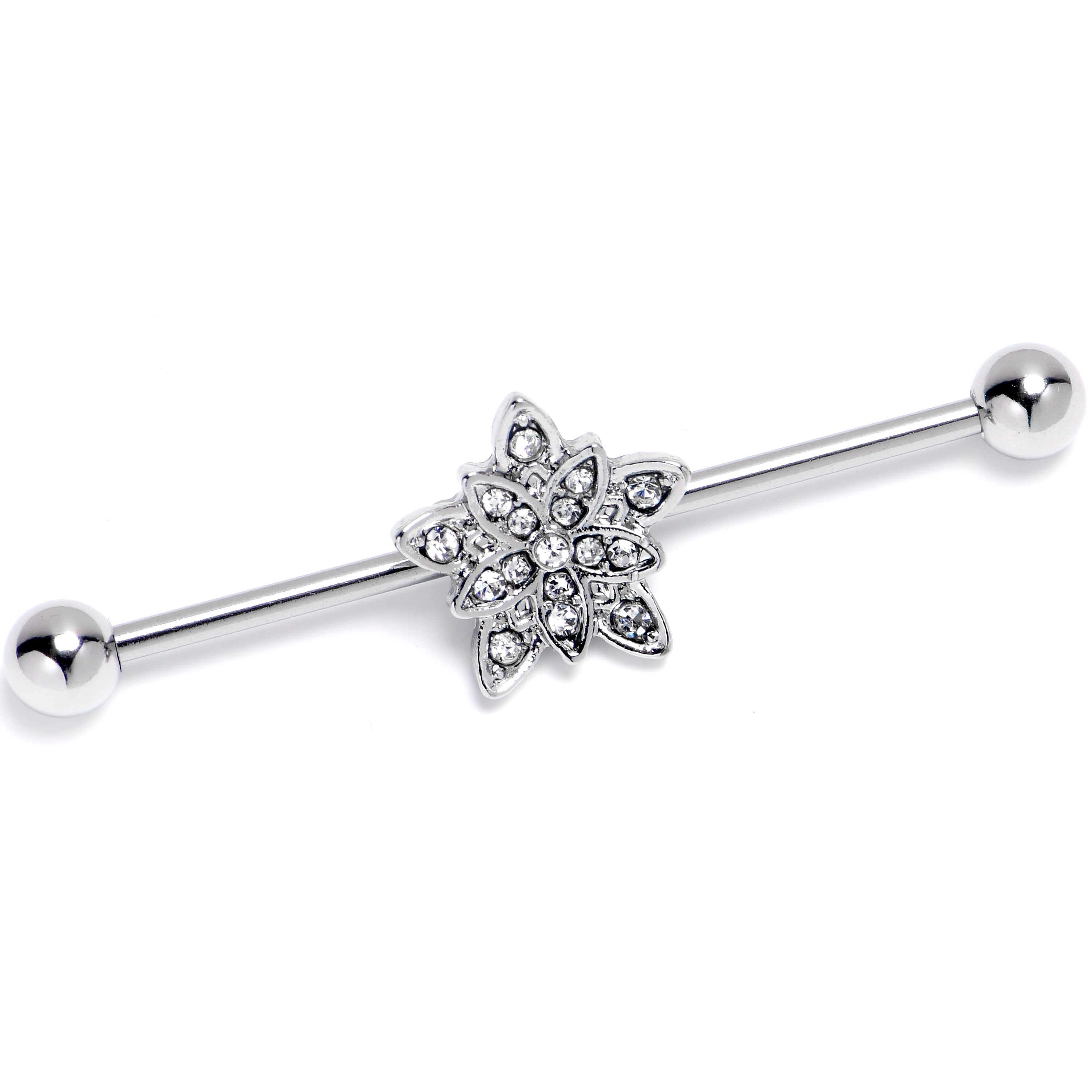 BodyCandy 14G Clear Gem Snowflake Flower Industrial Barbell 38mm — main product shot