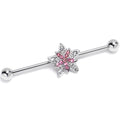 BodyCandy 14G Clear Pink Gem Snowflake Flower Industrial Barbell 38mm — main product shot