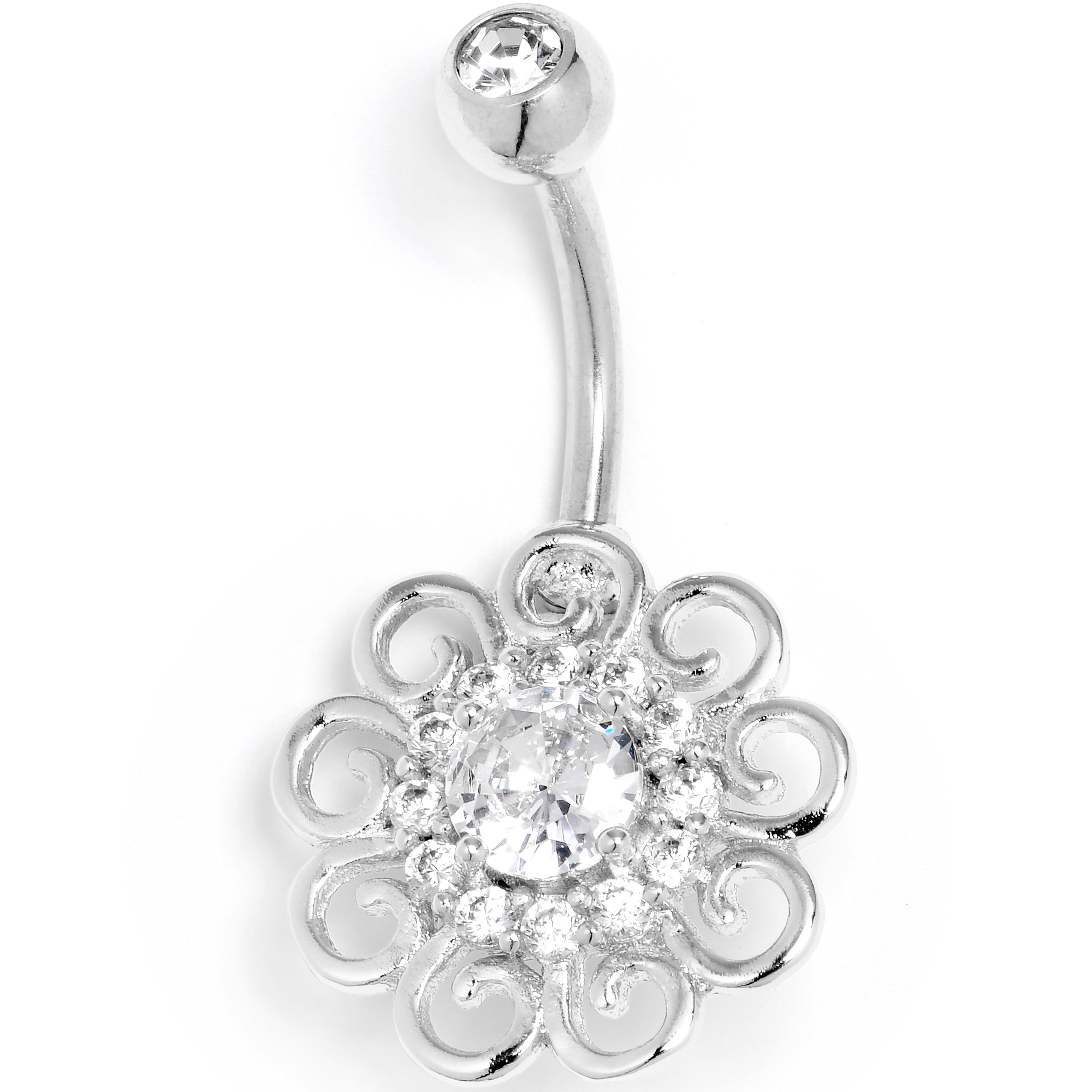 BodyCandy Clear CZ Gem Loopy Flower Whimsy Belly Ring — main product shot