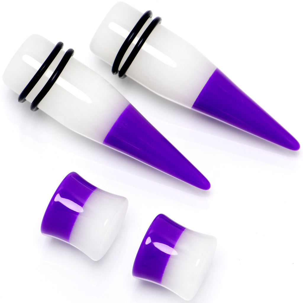 BodyCandy Purple White Acrylic Glow in the Dark Taper Saddle Plug Set 8mm to 16mm Sizes — alternative angle