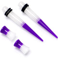 BodyCandy Purple White Acrylic Glow in the Dark Taper Saddle Plug Set 8mm to 16mm Sizes — detail close-up