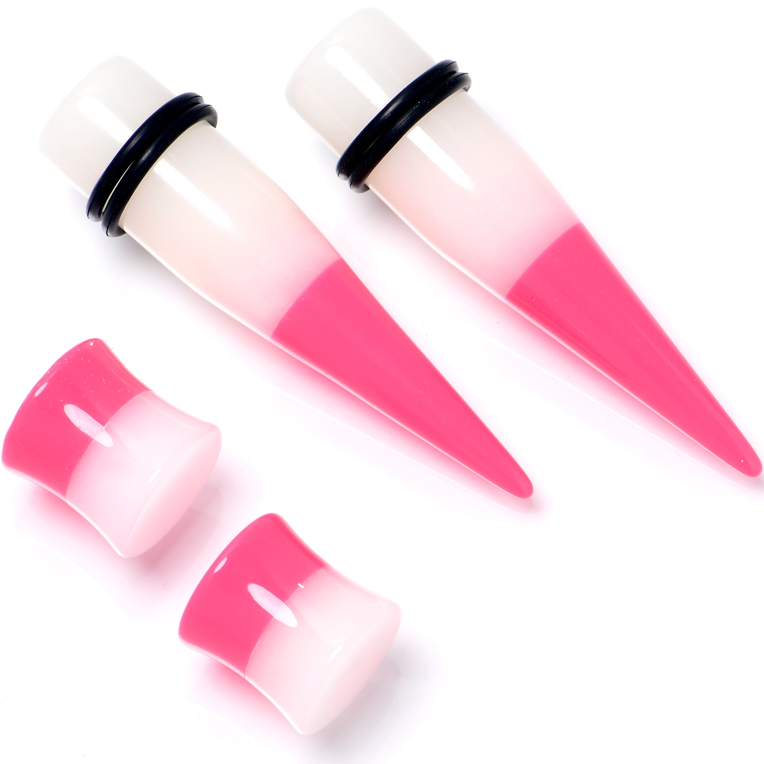 BodyCandy Pink White Acrylic Glow in the Dark Taper Saddle Plug Set  8mm to 16mm Sizes — back view