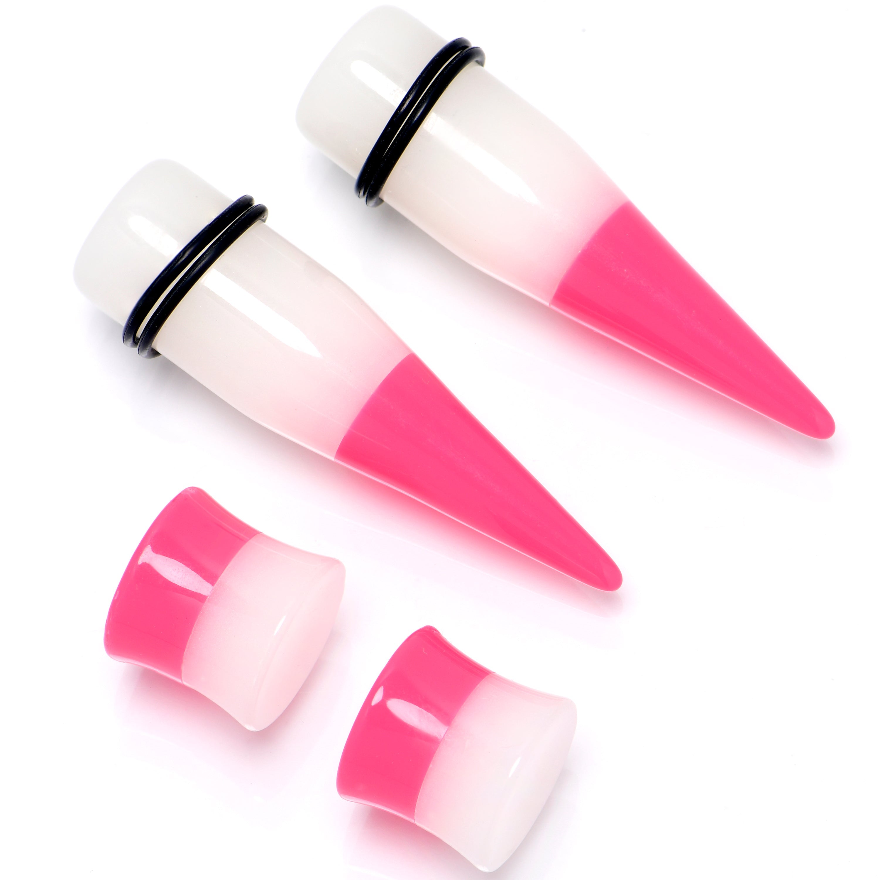 BodyCandy Pink White Acrylic Glow in the Dark Taper Saddle Plug Set  8mm to 16mm Sizes — alternative angle