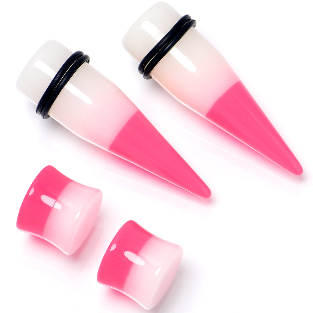 BodyCandy Pink White Acrylic Glow in the Dark Taper Saddle Plug Set  8mm to 16mm Sizes — in-use photo