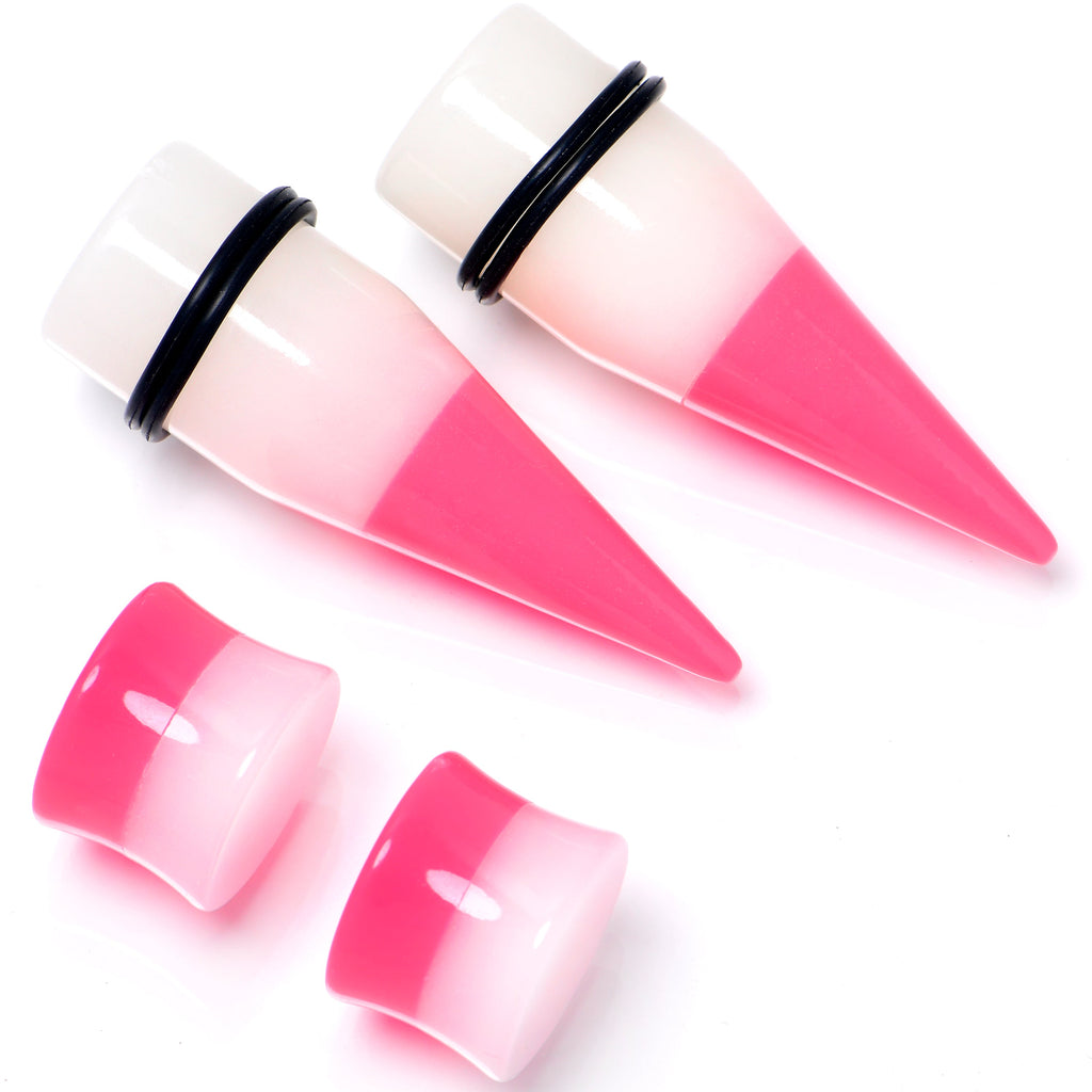 BodyCandy Pink White Acrylic Glow in the Dark Taper Saddle Plug Set  8mm to 16mm Sizes — size reference