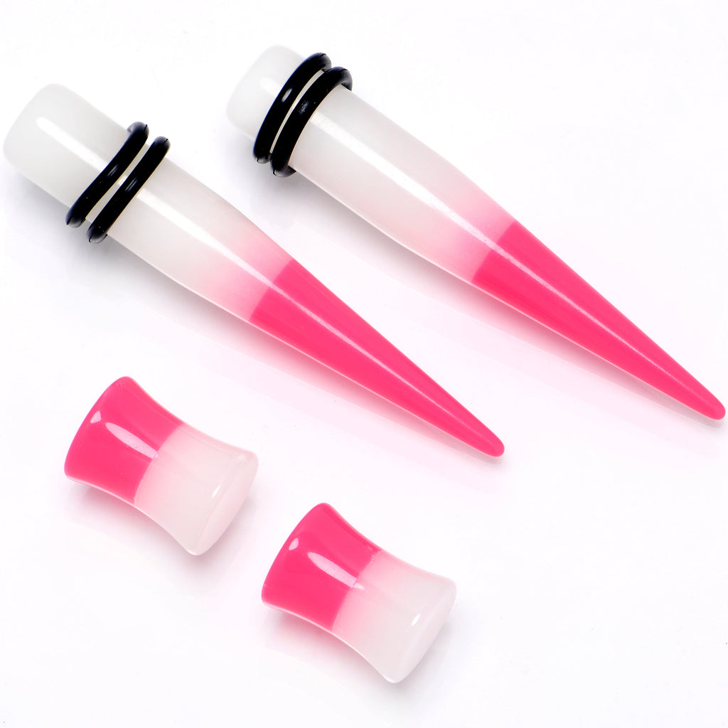BodyCandy Pink White Acrylic Glow in the Dark Taper Saddle Plug Set  8mm to 16mm Sizes — lifestyle context