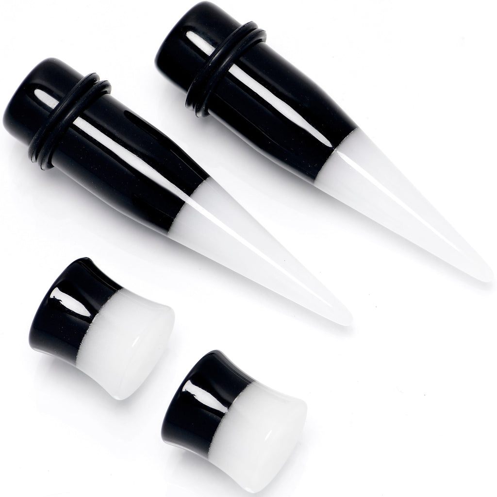 BodyCandy Black White Acrylic Glow in the Dark Taper Saddle Plug Set 8mm to 16mm Sizes — back view