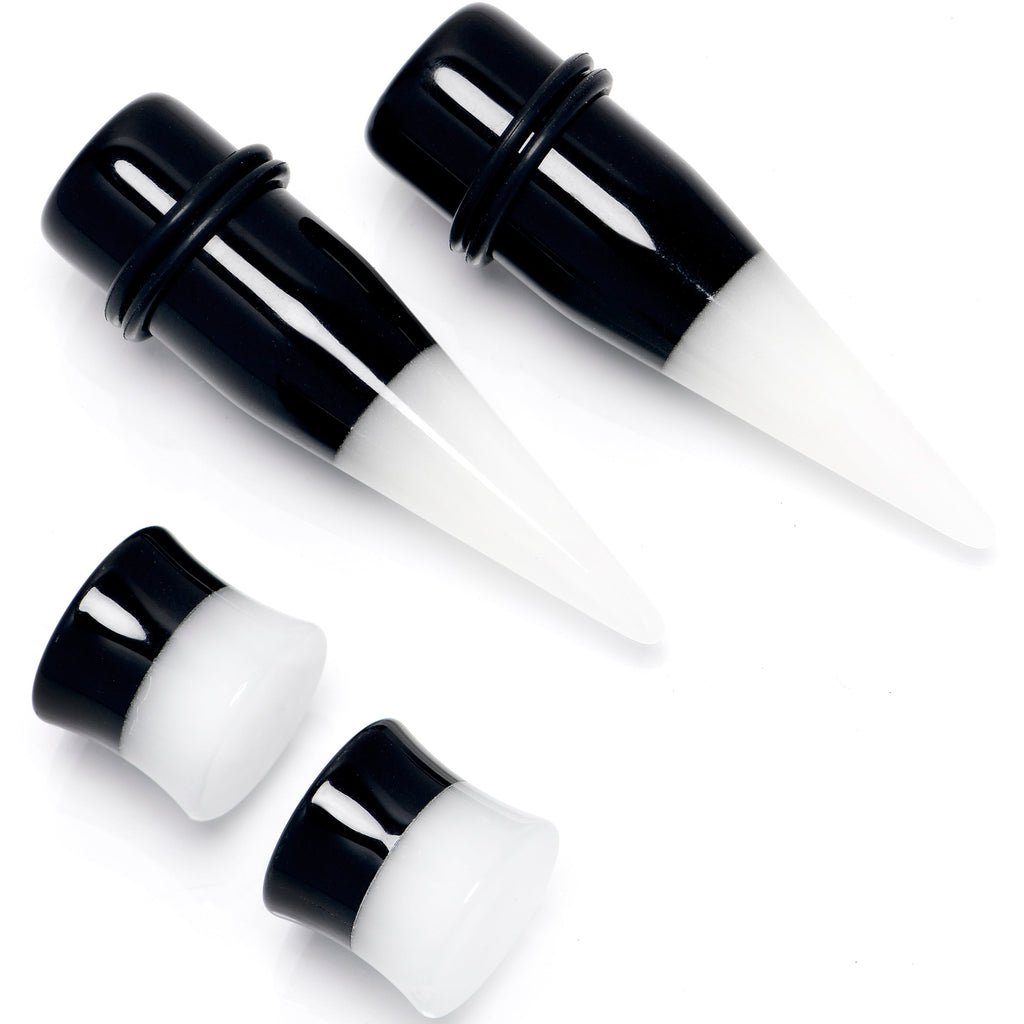 BodyCandy Black White Acrylic Glow in the Dark Taper Saddle Plug Set 8mm to 16mm Sizes — alternative angle