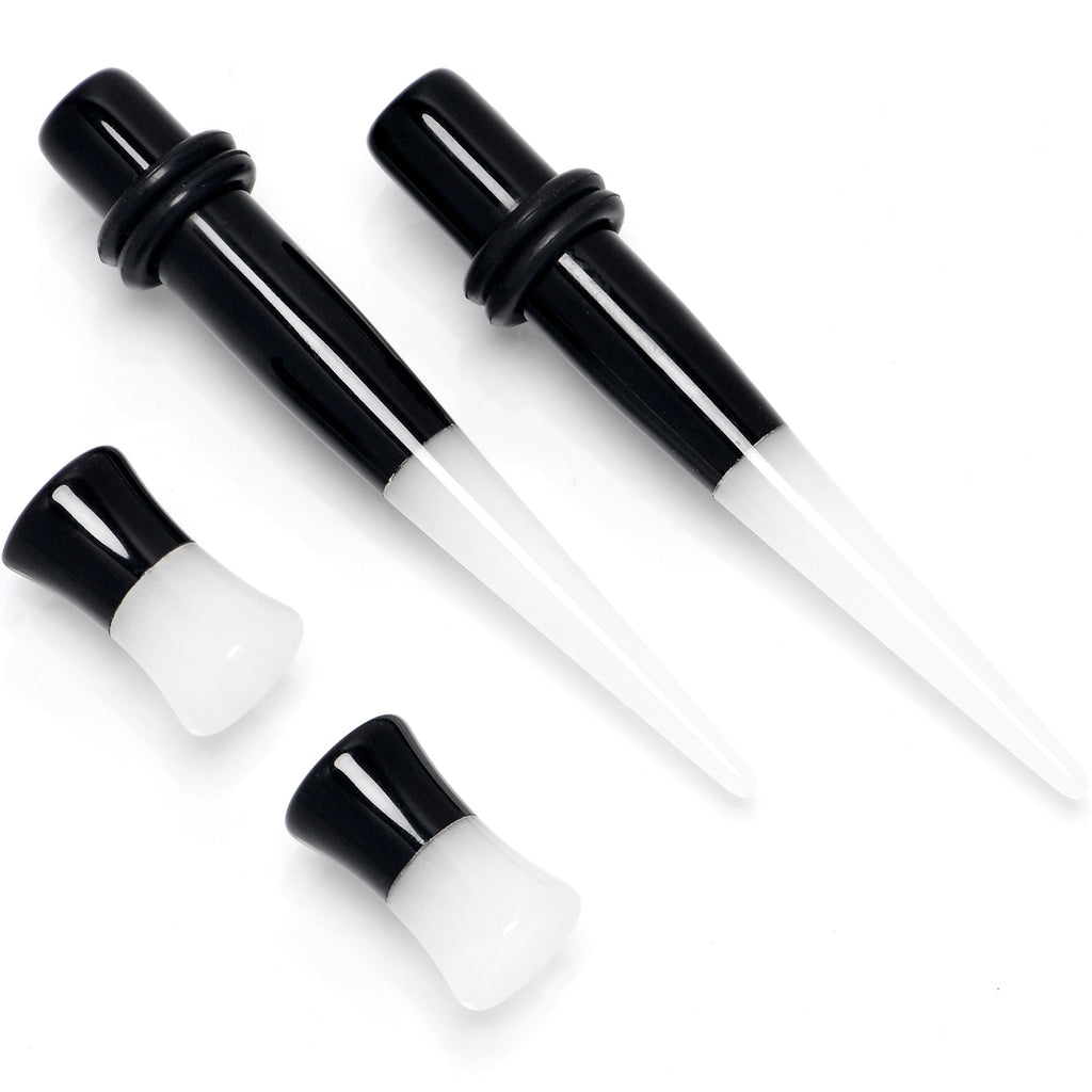 BodyCandy Black White Acrylic Glow in the Dark Taper Saddle Plug Set 8mm to 16mm Sizes — detail close-up