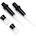 BodyCandy Black White Acrylic Glow in the Dark Taper Saddle Plug Set 8mm to 16mm Sizes — detail close-up